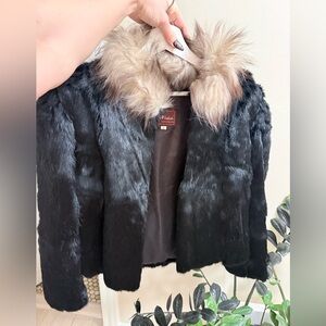 Sergio Valente Black Genuine Rabbit Fur Jacket